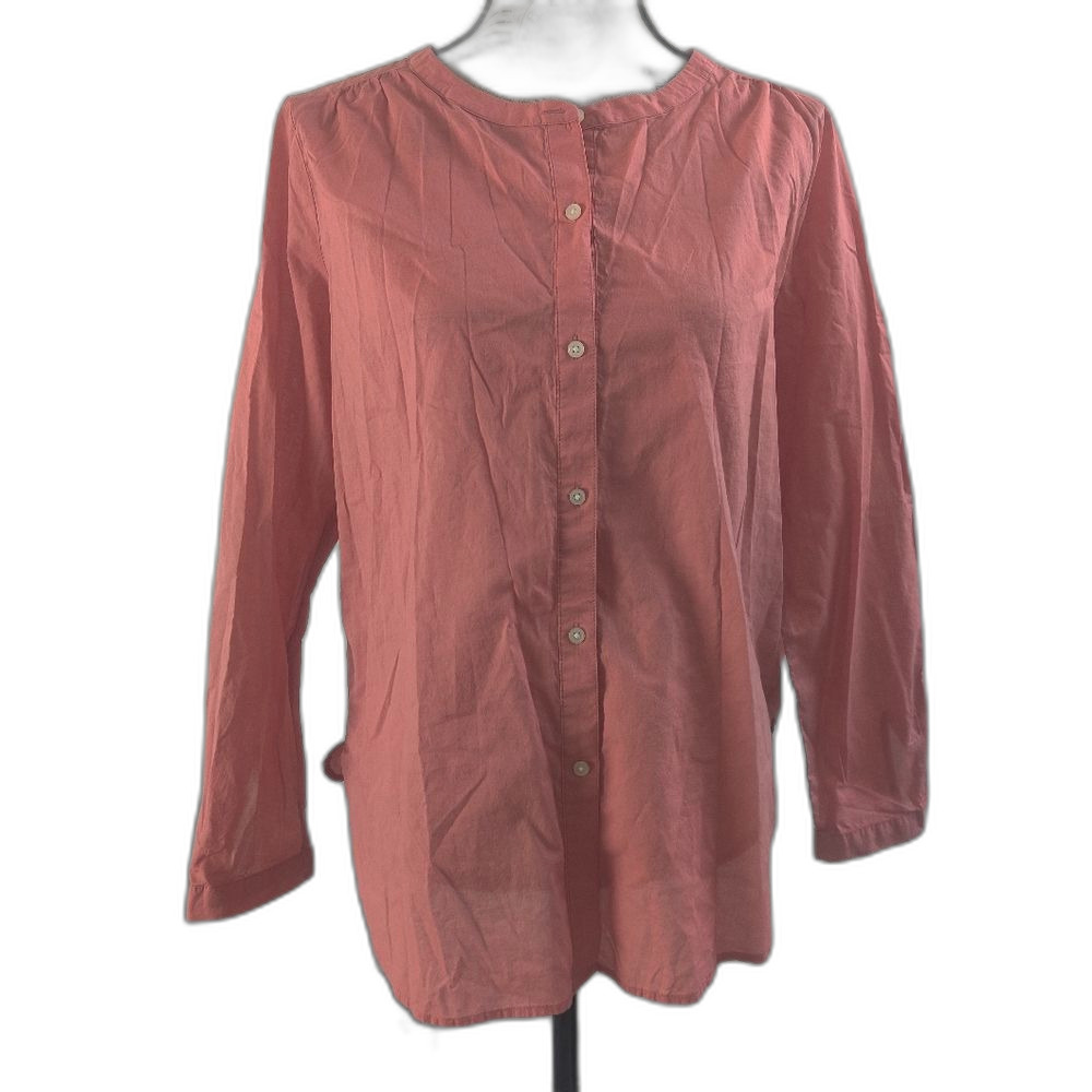 LOFT 100% Cotton Coral Button-Front Long Sleeve Business Casual Blouse_Medium